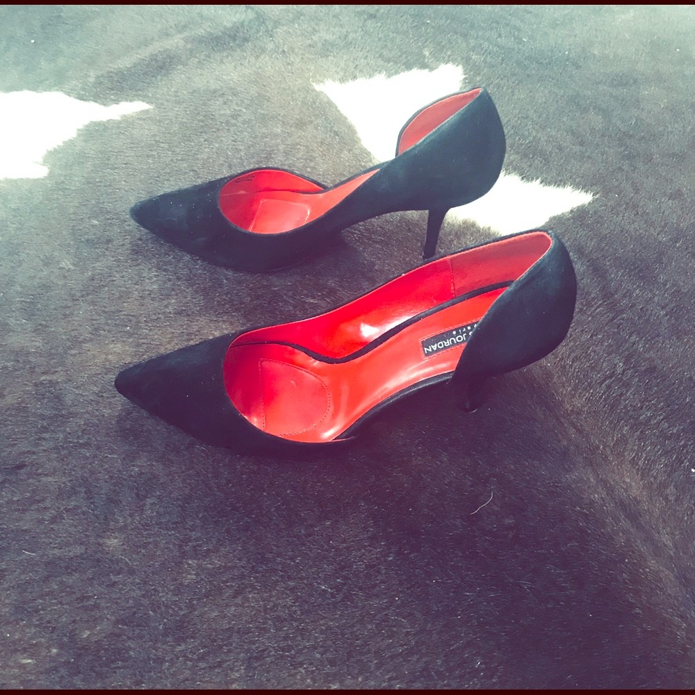 Black Charles Jourdan 3 inch d’orsay shoes.